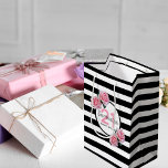 21st birthday pink roses black white stripes name small gift bag<br><div class="desc">Classic slim black and white horizontal stripes as background. With girly, feminine and romantic pink roses as decoration. Perfect for an elegant 21st birthday party for her. A white and black frame with templates for name, age and a date. Age number 21 in pink, name and date in black. The...</div>