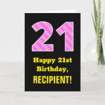 [ Thumbnail: 21st Birthday: Pink Stripes and Hearts "21" + Name Card ]