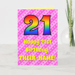 [ Thumbnail: 21st Birthday: Pink Stripes & Hearts, Rainbow # 21 Card ]