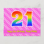 [ Thumbnail: 21st Birthday: Pink Stripes & Hearts, Rainbow 21 Postcard ]