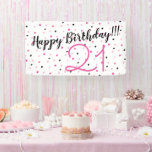 21st Birthday PINK themed Happy Birthday Party Banner<br><div class="desc">Pink and Black Polka Dots adorn this festive 21st Happy Birthday Banner Sign. Great for party decor to set the theme for the celebration.</div>