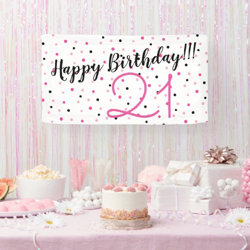 21st Birthday PINK themed Happy Birthday Party Banner