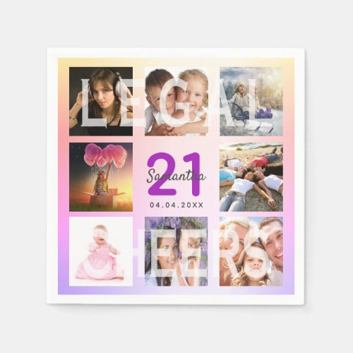 21st birthday pink violet photo collage legal napkins