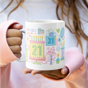 21st Birthday Pretty Girly Floral Giant Coffee Mug