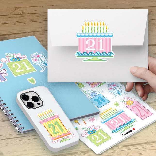 21st Birthday Pretty Pastel Cakes And Presents Sticker (Creator Uploaded)