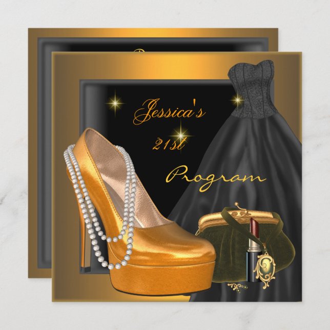 21st Birthday Program Shoe Gold Orange Black (Front/Back)