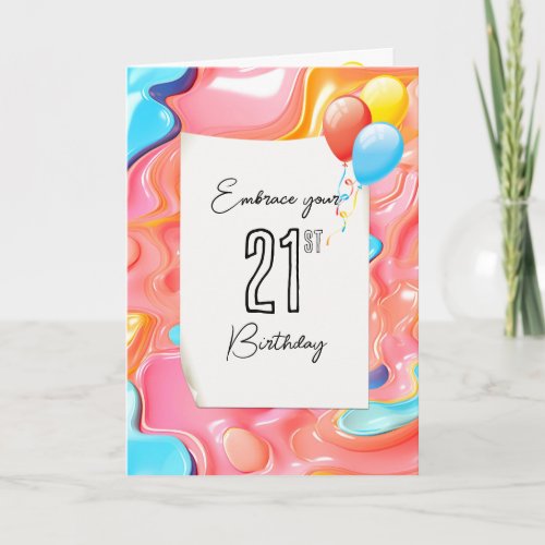 21st Birthday Psychedelic 3D Abstract Card