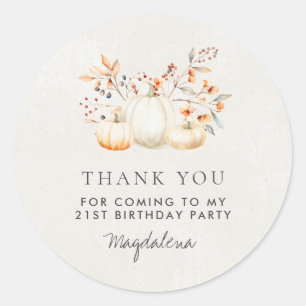 21st Birthday Pumpkin Thank You Favor Classic Round Sticker