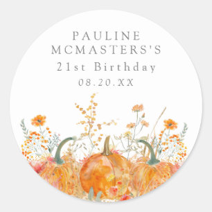 21st Birthday Pumpkin Wildflower Custom Favor Classic Round Sticker