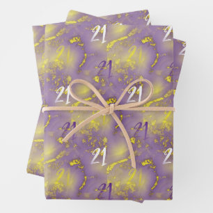 21st Birthday Purple and Faux Gold Elegant Wrapping Paper Sheets