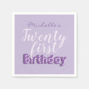 21st Birthday Purple Balloon Type Party Napkins