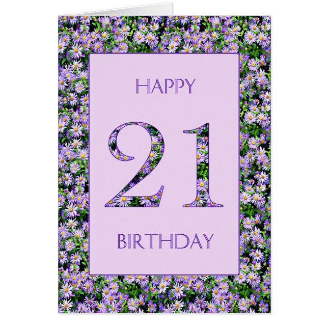 21st Birthday Purple Daisies Cards (Front)