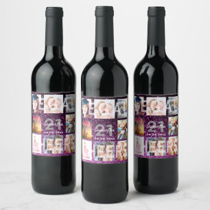 21st birthday purple glitter photo cmollage legal wine label