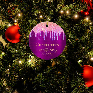 21st birthday purple glitter rainbow thank you ceramic ornament