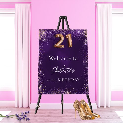 21st birthday purple glitter sparkles welcome foam board