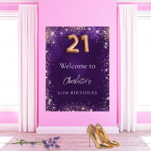 21st birthday purple glitter sparkles welcome poster