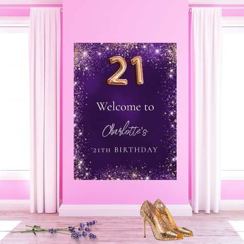 21st birthday purple glitter sparkles welcome poster