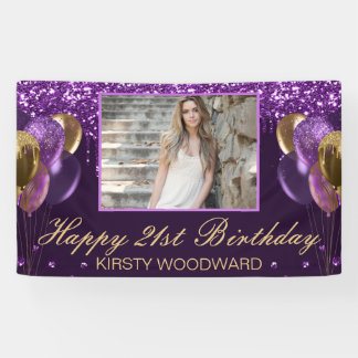 21st Birthday Purple & Gold with Custom Photo Banner