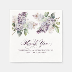 21st Birthday Purple Lilac Spring Flower Cocktail Napkins