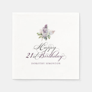 21st Birthday Purple Lilac Spring Flower Cocktail Napkins