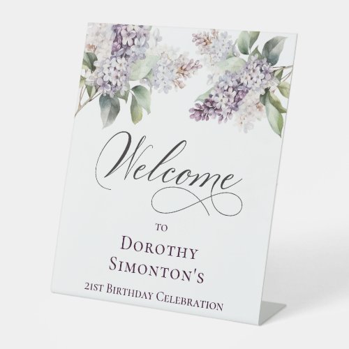 21st Birthday Purple Lilac Spring Flower Welcome Pedestal Sign