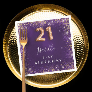 21st birthday purple rose gold name napkins