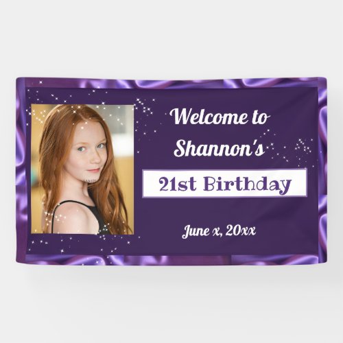21st Birthday Purple Satin Custom Banner