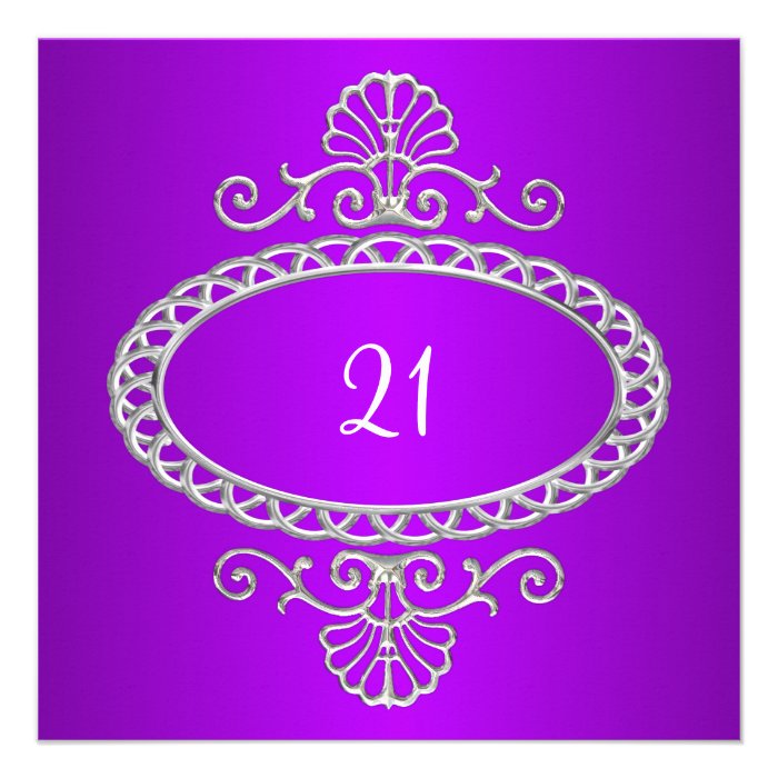 21st Birthday Purple & Silver Metal Invitations