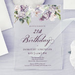 21st Birthday Purple Spring Lilac Flower Acrylic Invitations<br><div class="desc">Soft watercolor purple lilacs create a pretty spring 21st birthday invitation. The typography adds an elegant aesthetic. It is part of the Purple Spring Lilac Flower collection. It lets you choose a theme and then easily create a unique invitation suite, welcome signs and party decorations. Party planning becomes fun and...</div>
