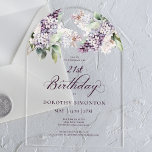 21st Birthday Purple Spring Lilac Flower Arch Acrylic Invitations<br><div class="desc">Soft watercolor purple lilacs create a pretty springtime 21st birthday invitation. The calligraphy adds an elegant aesthetic. It is part of the Purple Spring Lilac Flower collection. It lets you choose a theme and then easily create a unique invitation suite, welcome signs and party decorations. Party planning becomes fun and...</div>