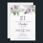 21st Birthday Purple Spring Lilac Flower Invitation<br><div class="desc">Soft watercolor purple lilacs create a pretty springtime 21st birthday invitation. The typography adds a vintage, retro vibe. All of the text is editable so you can set just the right tone. You can easily change fonts and color as well. This 21st birthday invitation is available in both traditional cardstock...</div>