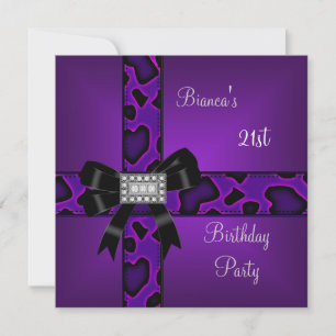 21st Birthday Purple Wild Black Bow Diamonds Invitation