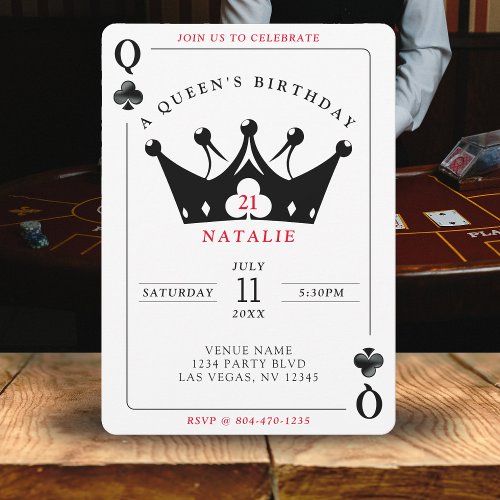 21st Birthday Queen of Clubs Casino Poker Card