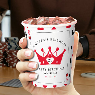 21st Birthday Queen of Hearts Casino Poker Card Paper Cups