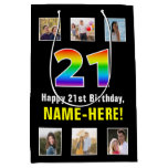 [ Thumbnail: 21st Birthday: Rainbow “21“, Custom Photos & Name Gift Bag ]