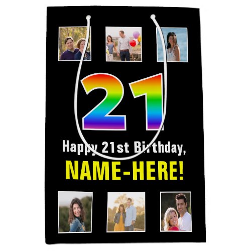 21st Birthday Rainbow 21 Custom Photos  Name Medium Gift Bag