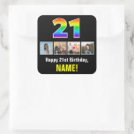 [ Thumbnail: 21st Birthday: Rainbow “21”; Custom Photos & Name Sticker ]