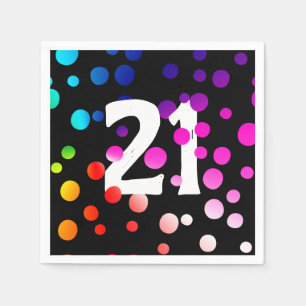 21st Birthday Rainbow Dots on Black Napkins