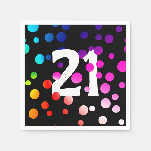 21st Birthday Rainbow Dots on Black Napkins