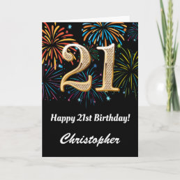 21st Birthday Rainbow Fireworks Black and Gold Card