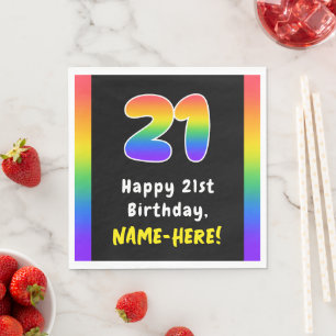 21st Birthday: Rainbow Spectrum # 21, Custom Name Napkins