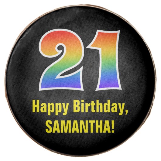 21st Birthday - Rainbow Spectrum Pattern Number 21 Chocolate Covered Oreo (Front)