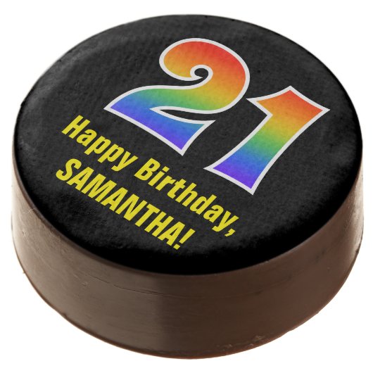 21st Birthday - Rainbow Spectrum Pattern Number 21 Chocolate Covered Oreo (Angled)