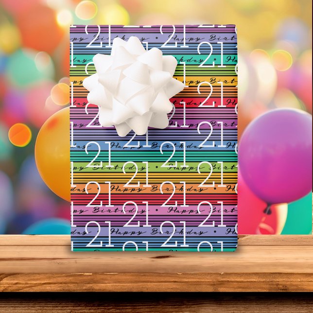 21st Birthday Rainbow Stripes Wrapping Paper Sheets (Creator Uploaded)