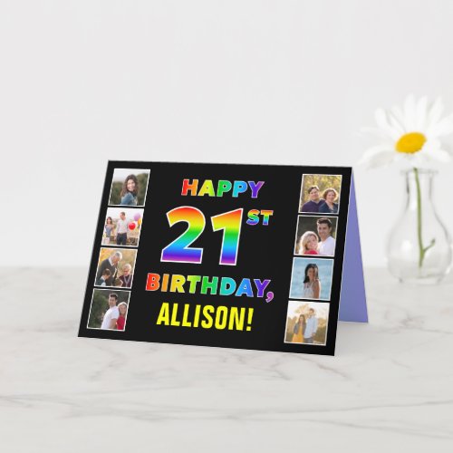 21st Birthday Rainbow Text Custom Photos  Name Card