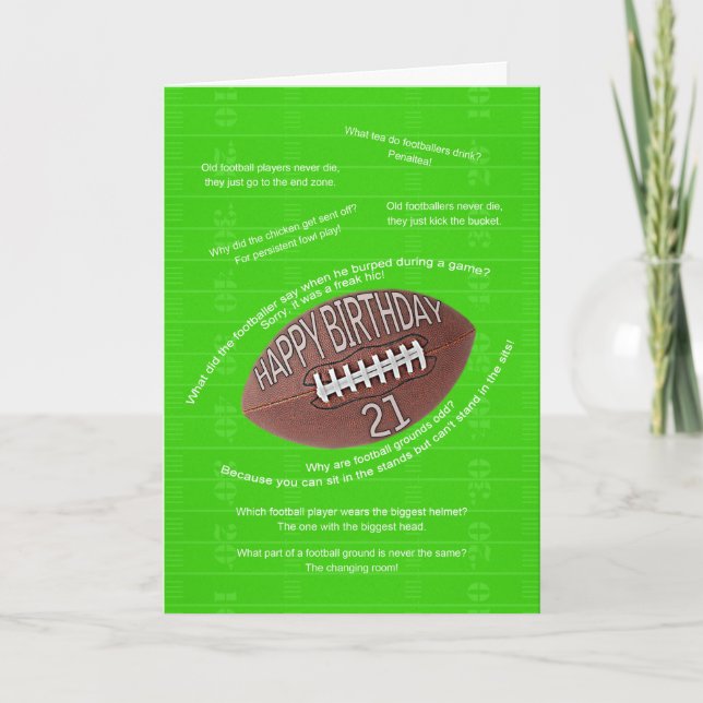 21st birthday, really bad football jokes card (Front)