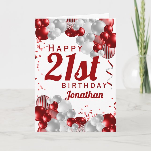 21st Birthday Red Balloons Card (Front)
