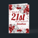 21st Birthday Red Balloons Card<br><div class="desc">A gorgeous red and silver balloon happy 21st birthday card. This fabulous design is the perfect way to wish someone a happy twenty-first birthday (or any age!) Personalize with our own custom name and message. Red colored typography and gorgeous red and silver balloons.</div>