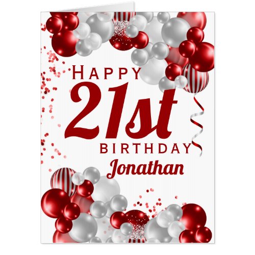 21st Birthday Red Balloons Oversized Card