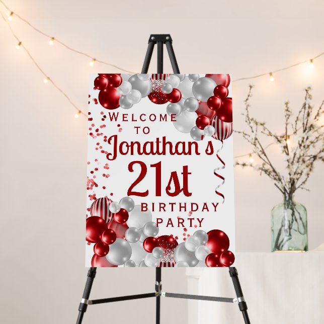 21st Birthday Red Balloons Party Welcome Foam Board (In Situ (Stand))